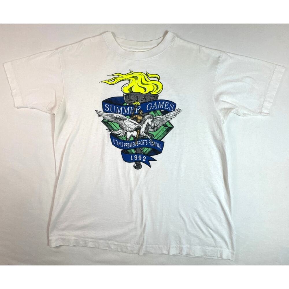 Vintage 1992 Utah Summer Games T-Shirt Large Pegasus Single Stitch Boxy Fit Lp